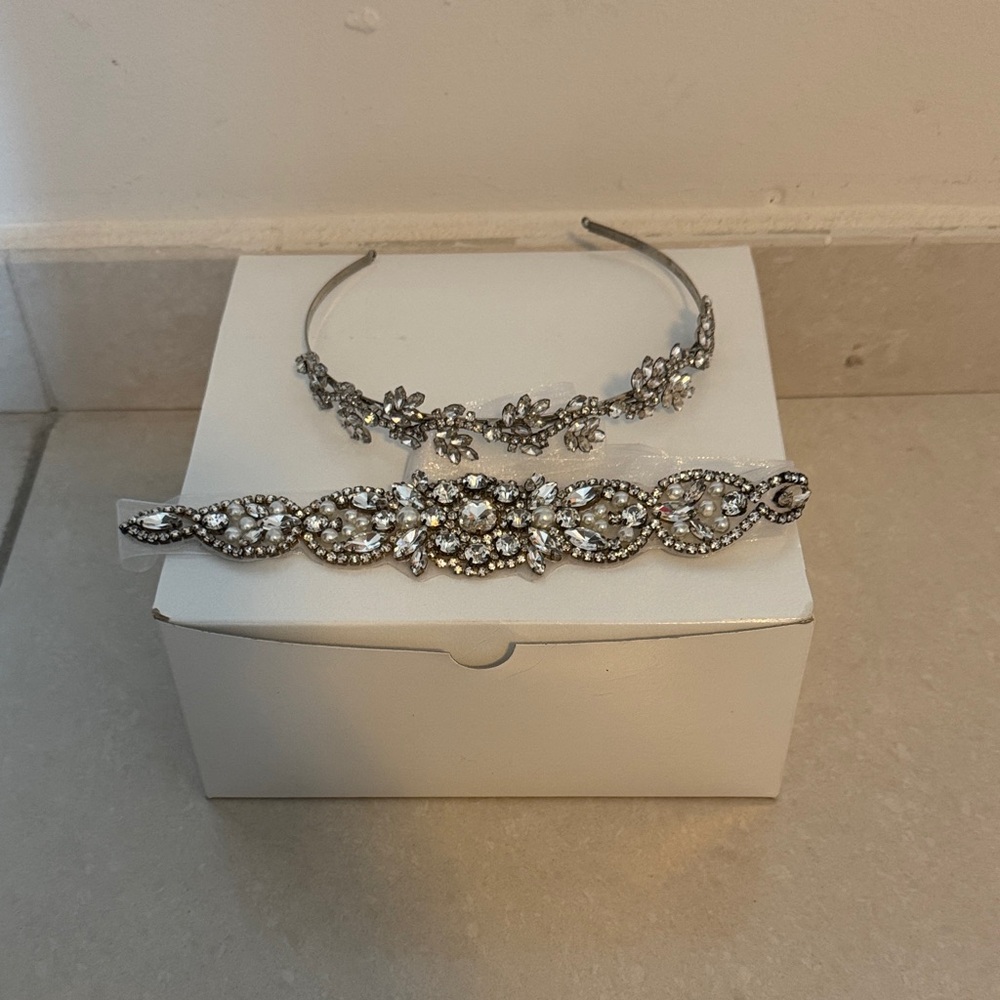 Elegant Silver Crystal Headband and Matching Belt